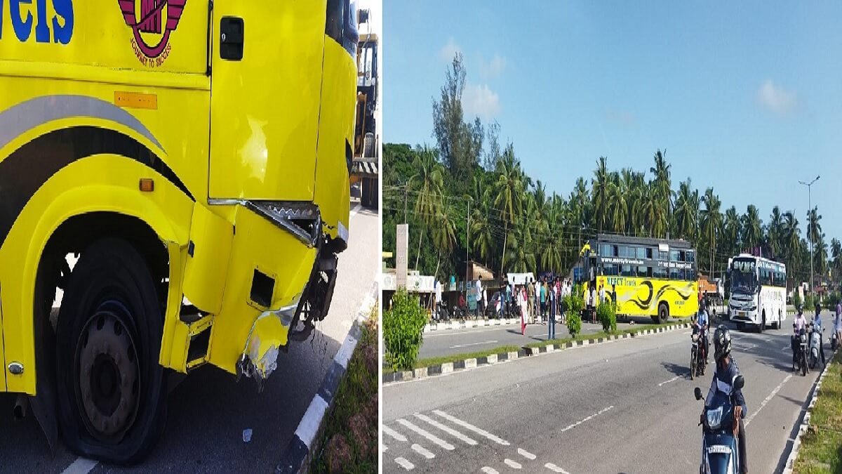 Saligrama News : Bus accident: Saligrama: Bus steering locked and tire burst was a big risk