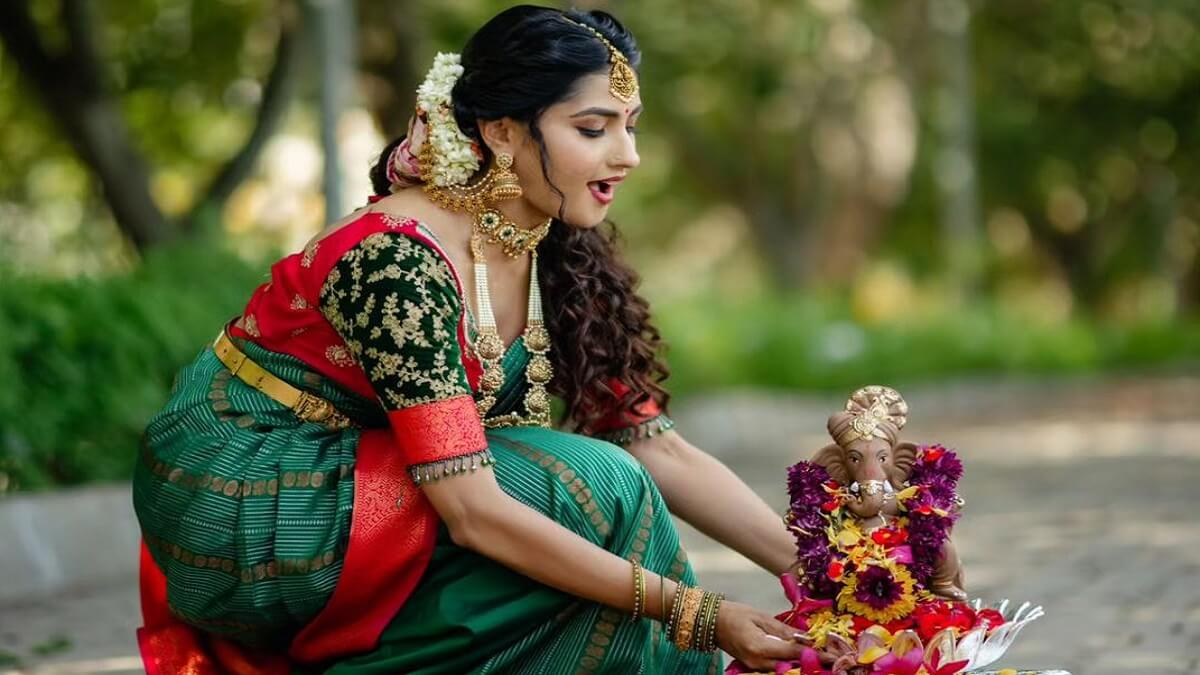 Actor Prajwal Devaraj Wife Ragini Photoshoot as a Parvathi in Ganesh Chaturthi