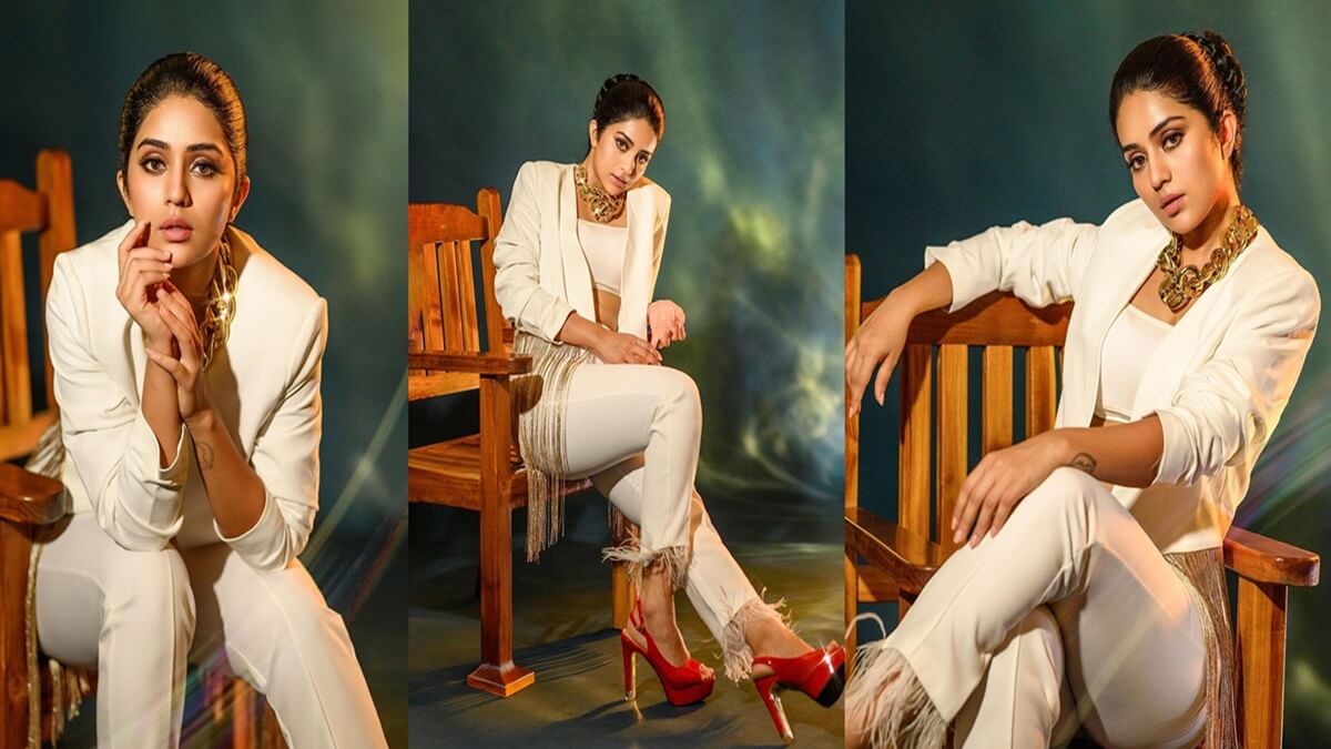 Kaiva Actress Megha Shetty pose White Dress Anu Sirimane Special Photo Shoot