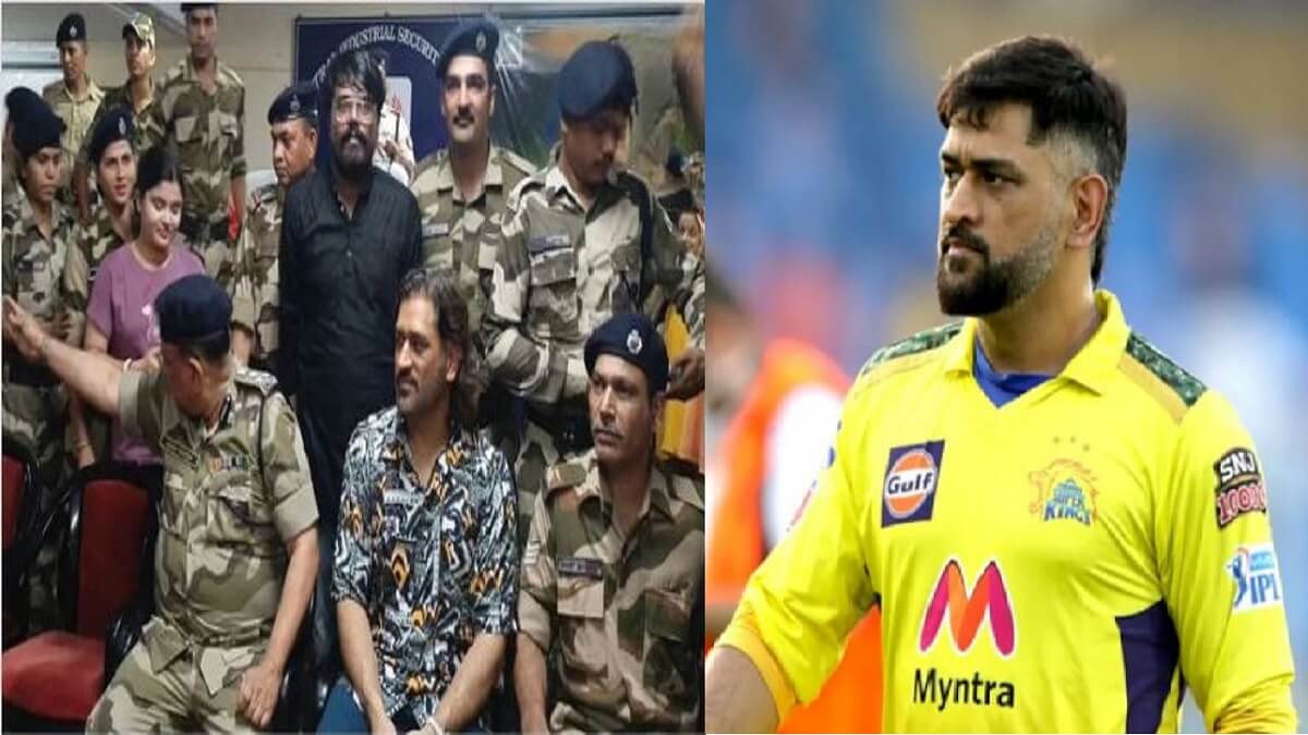 CSK former captain MS Dhoni meets CISF soldiers before match against RCB
