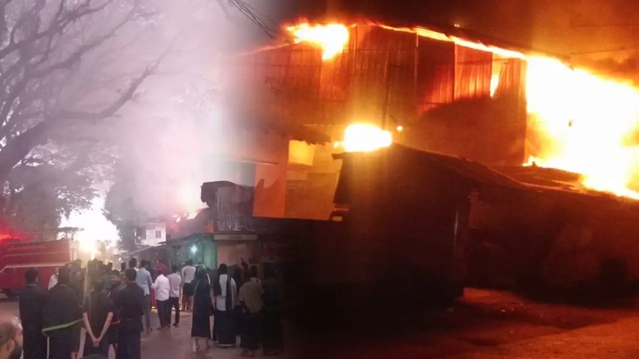 Accident in koteshwara Fire at SLRM unit loss of lakhs of rupees  