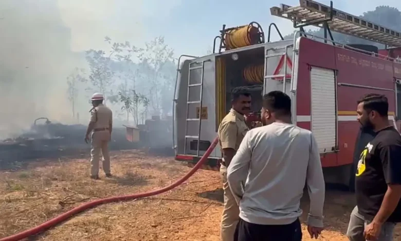 brahmavara Fire breaks out in Neelavar, pineapple orchard burnt to ashes
