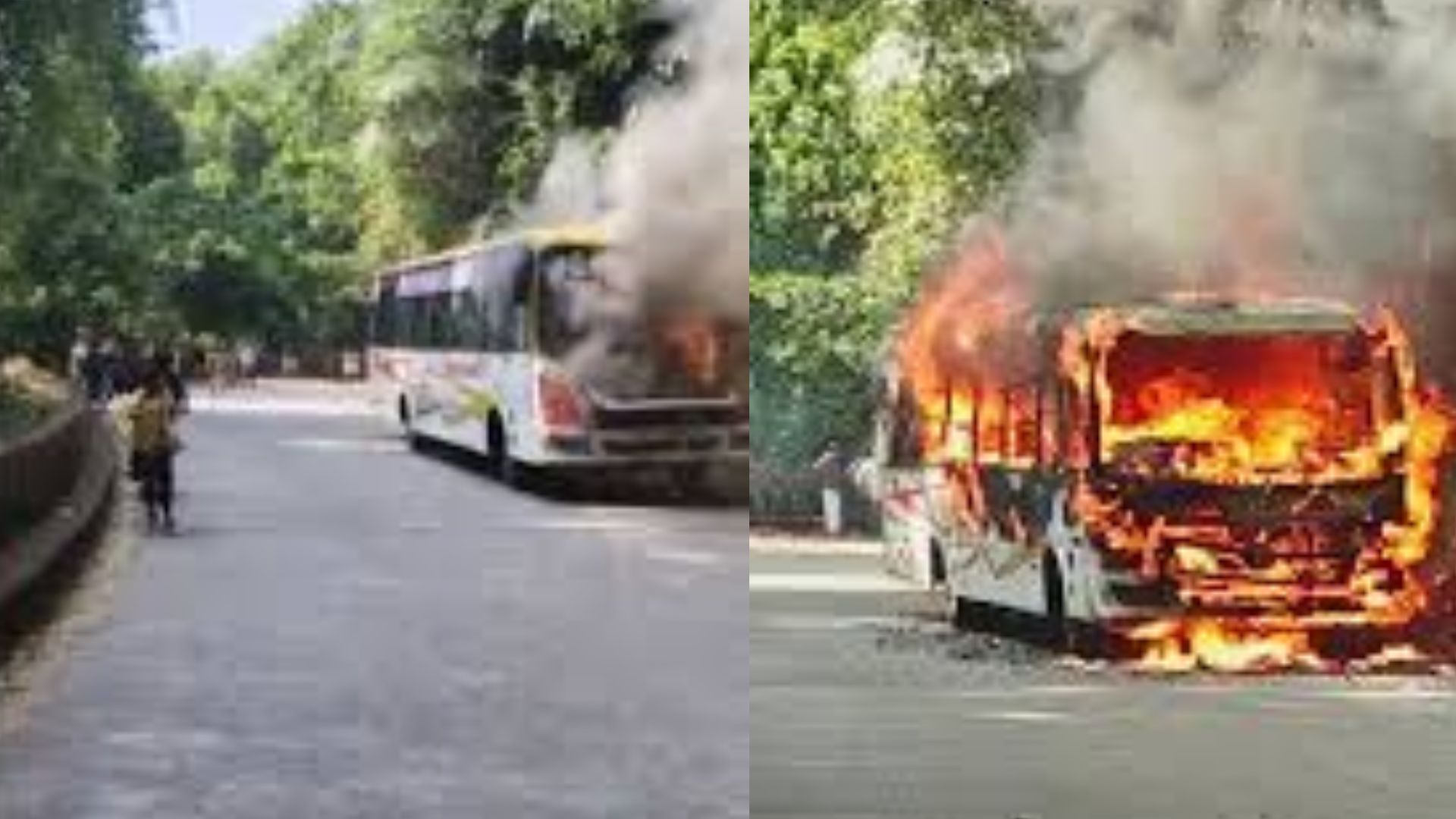 Durgamba bus catches fire in Hulikal Ghat Passengers escape unhurt