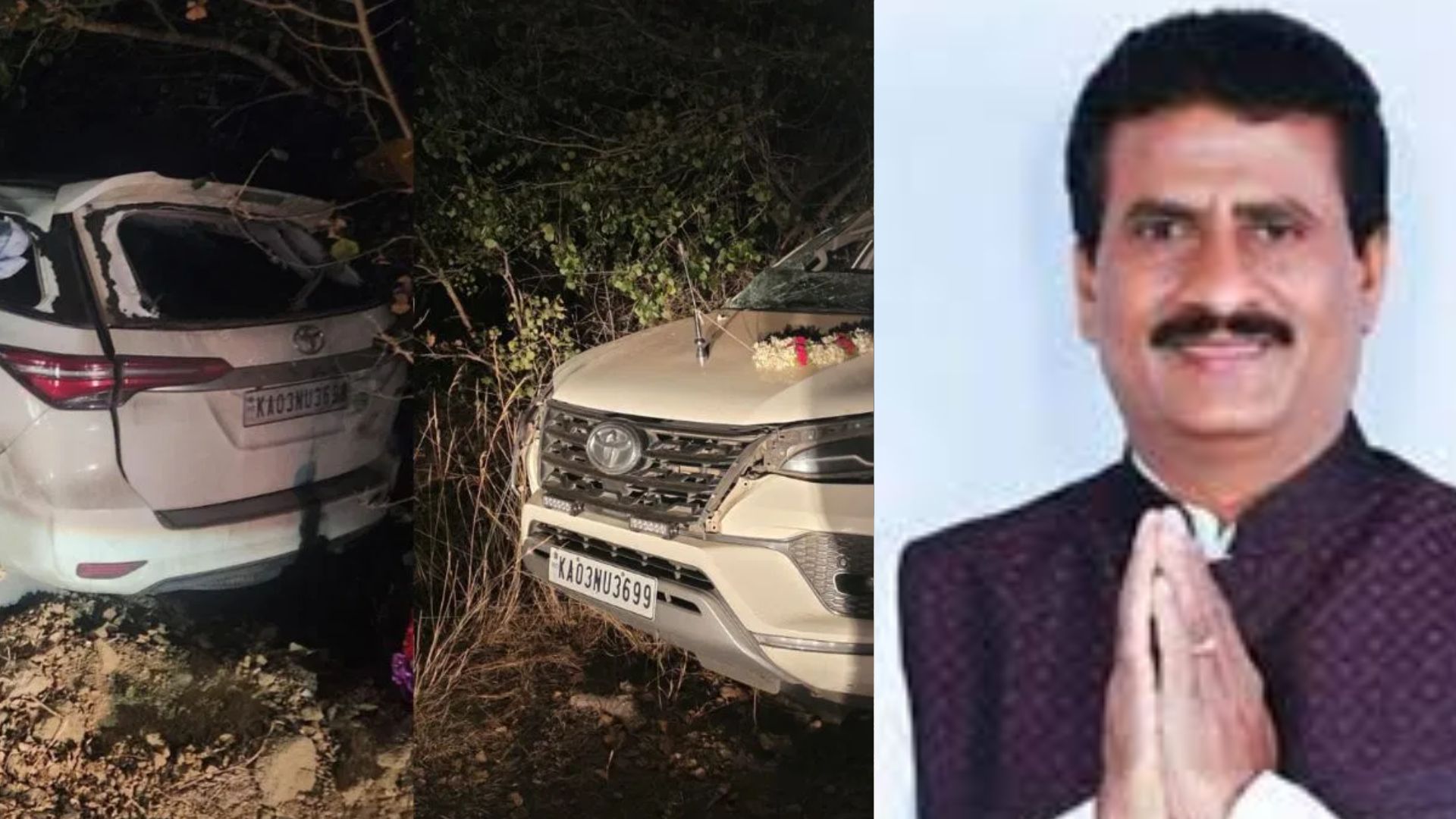 Nagamangala JDS Former MLA Suresh Gowdas car met with a horrific accident Admitted to a Manipal hospital in Bengaluru