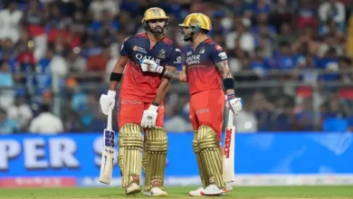 rcb wins ipl opening match against srh record chase kohli padikkal-heroics