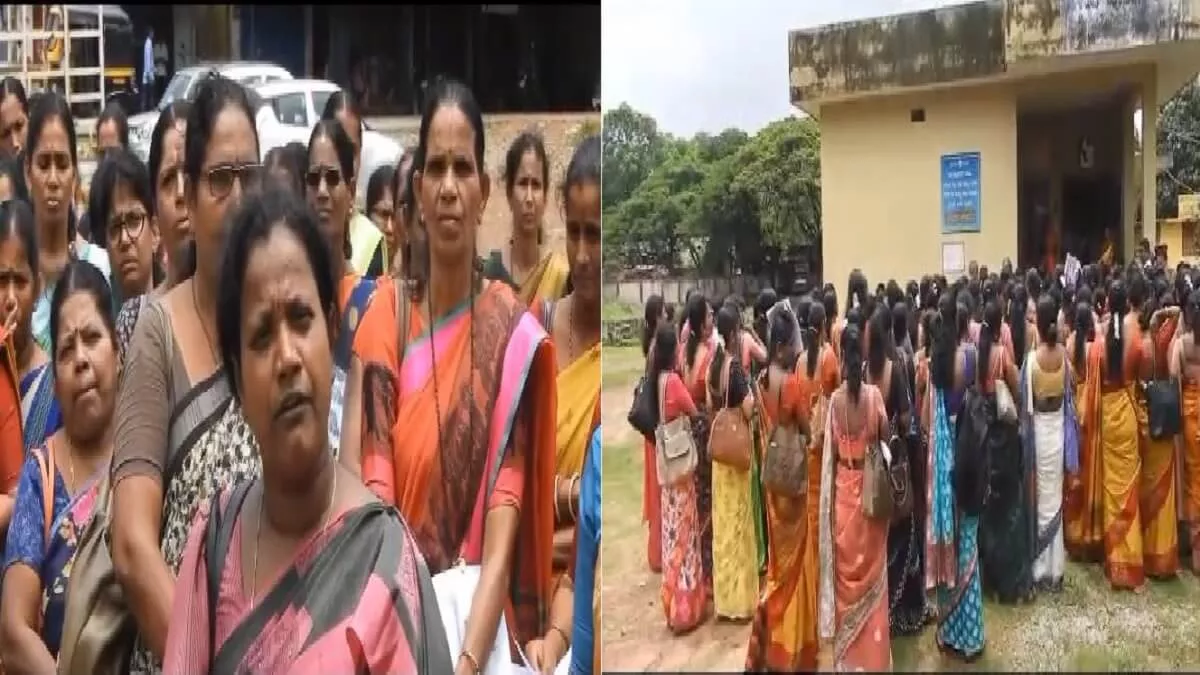 State Anganwadi Employees Association: Protest against minimum wages for Anganwadi workers and helpers